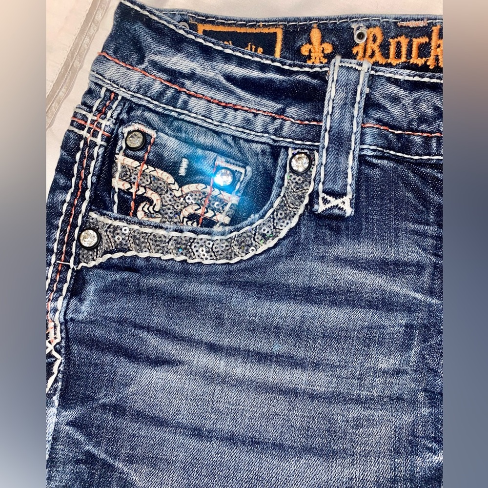 ROCK REVIVAL WINDIE SHORTS FACTORY CUT OFFS SEQUINS RHINESTONES LEATHER 24 - Picture 2 of 8